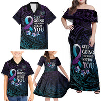 Polynesia Suicide Prevention Awareness Family Matching Off Shoulder Maxi Dress and Hawaiian Shirt Keep Going The World Needs You LT05 - Polynesian Pride