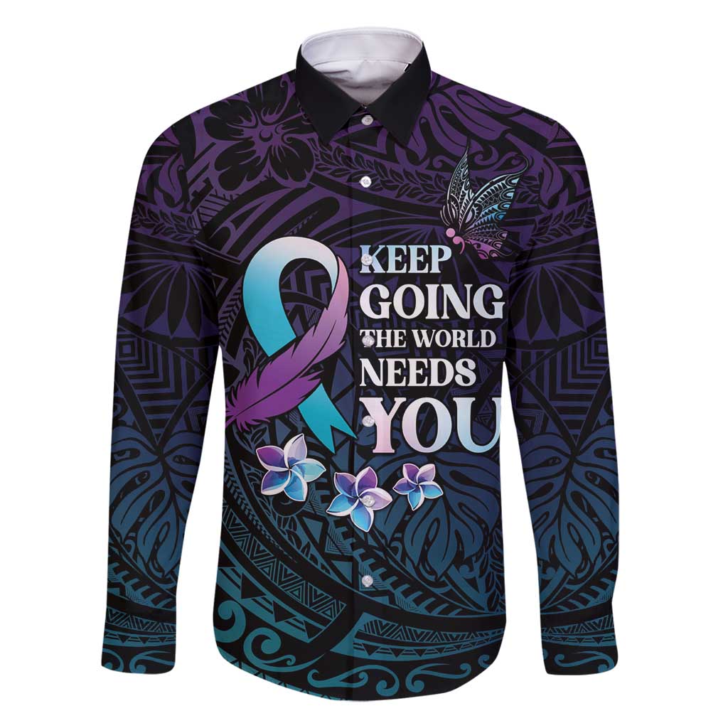 Polynesia Suicide Prevention Awareness Family Matching Off Shoulder Maxi Dress and Hawaiian Shirt Keep Going The World Needs You LT05 Dad's Shirt - Long Sleeve Purple - Polynesian Pride