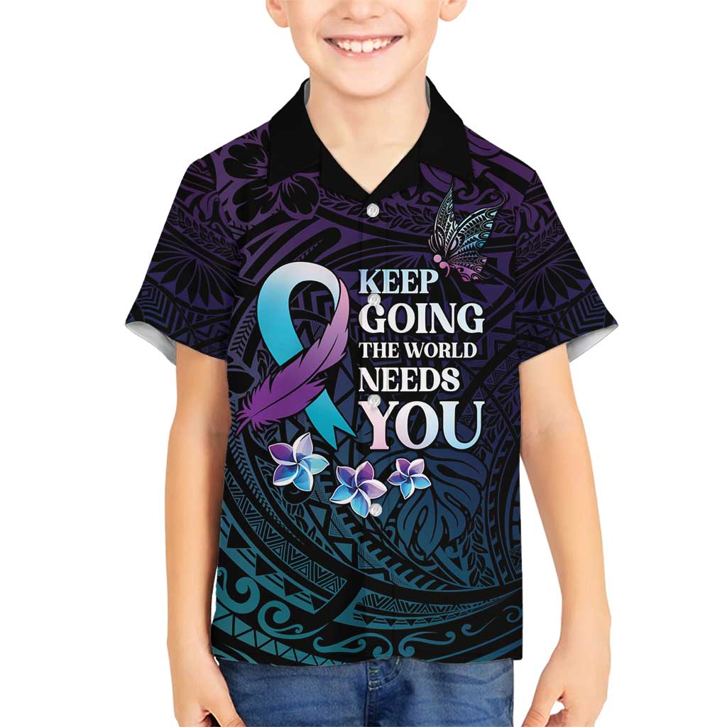 Polynesia Suicide Prevention Awareness Family Matching Off Shoulder Maxi Dress and Hawaiian Shirt Keep Going The World Needs You LT05 Son's Shirt Purple - Polynesian Pride