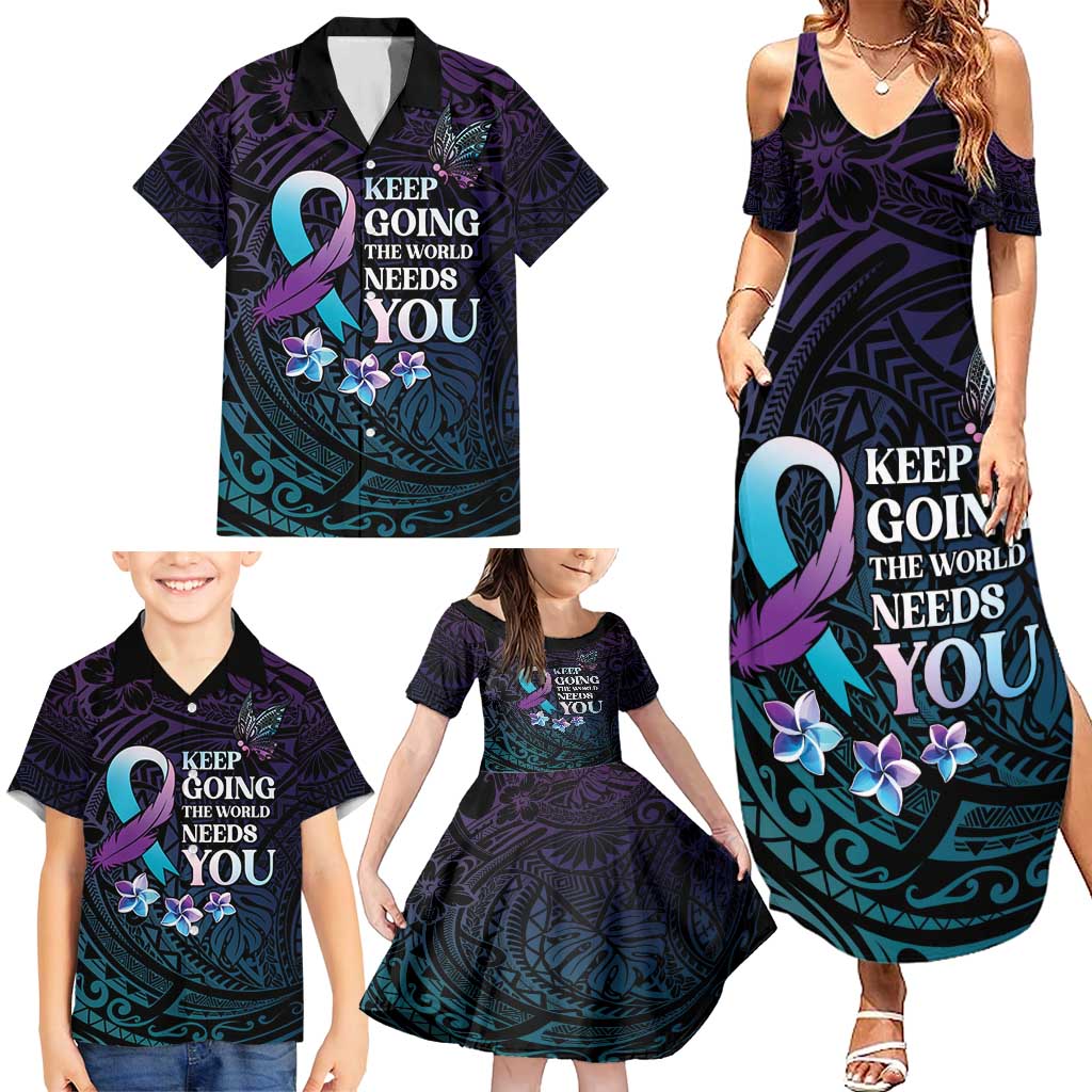 Polynesia Suicide Prevention Awareness Family Matching Summer Maxi Dress and Hawaiian Shirt Keep Going The World Needs You