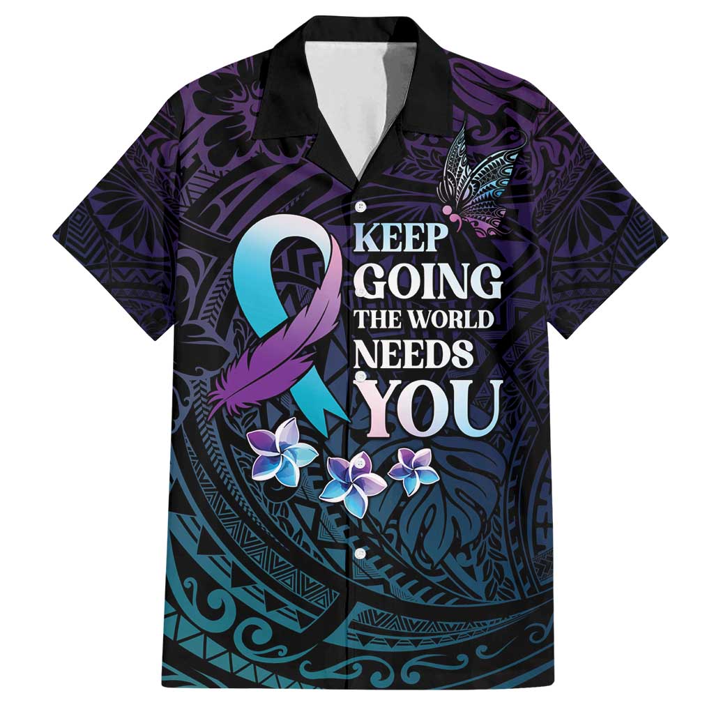 Polynesia Suicide Prevention Awareness Family Matching Summer Maxi Dress and Hawaiian Shirt Keep Going The World Needs You LT05 Dad's Shirt - Short Sleeve Purple - Polynesian Pride