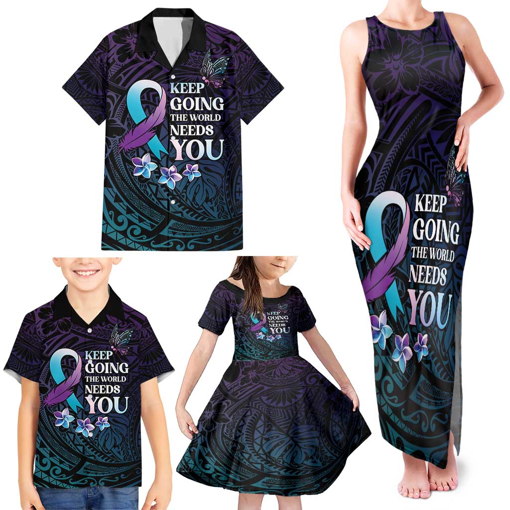 Polynesia Suicide Prevention Awareness Family Matching Tank Maxi Dress and Hawaiian Shirt Keep Going The World Needs You LT05 - Polynesian Pride