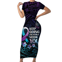 Polynesia Suicide Prevention Awareness Short Sleeve Bodycon Dress Keep Going The World Needs You