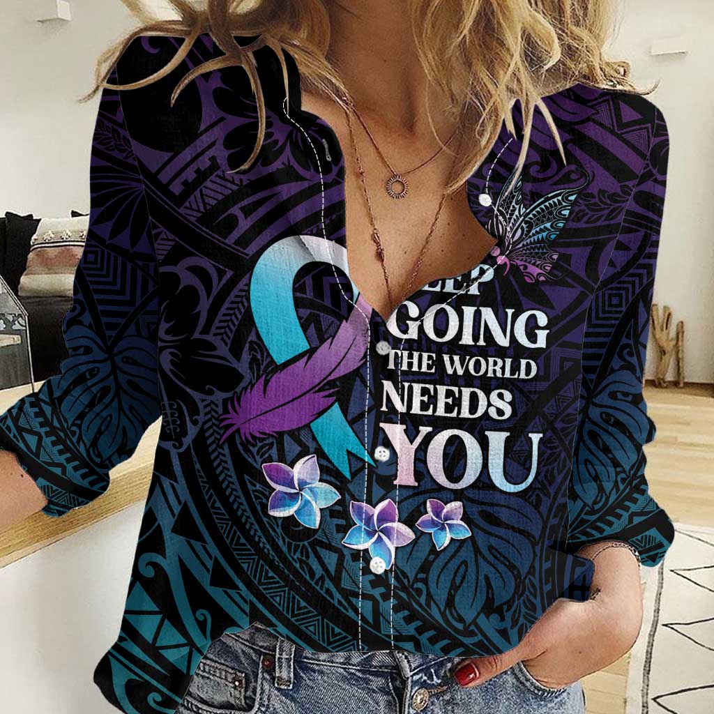 Polynesia Suicide Prevention Awareness Women Casual Shirt Keep Going The World Needs You