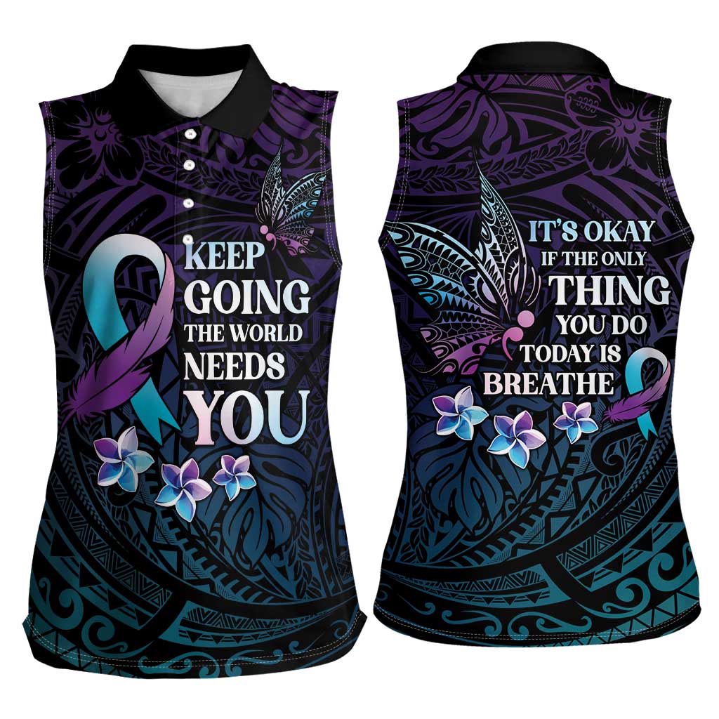 Polynesia Suicide Prevention Awareness Women Sleeveless Polo Shirt Keep Going The World Needs You