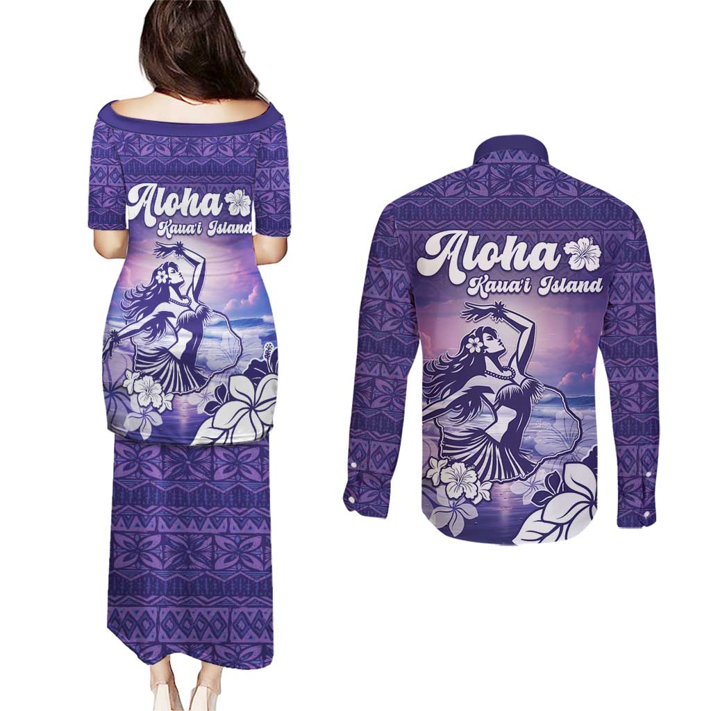 Aloha Hawaii Kauai Island Couples Matching Puletasi and Long Sleeve Button Shirt Hula Till You Drop LT05 - Polynesian Pride