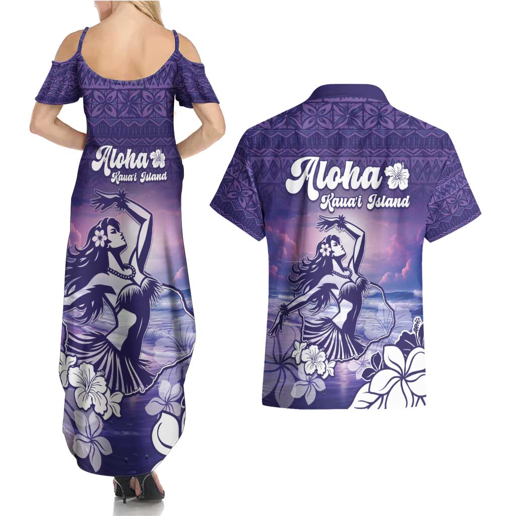 Aloha Hawaii Kauai Island Couples Matching Summer Maxi Dress and Hawaiian Shirt Hula Till You Drop