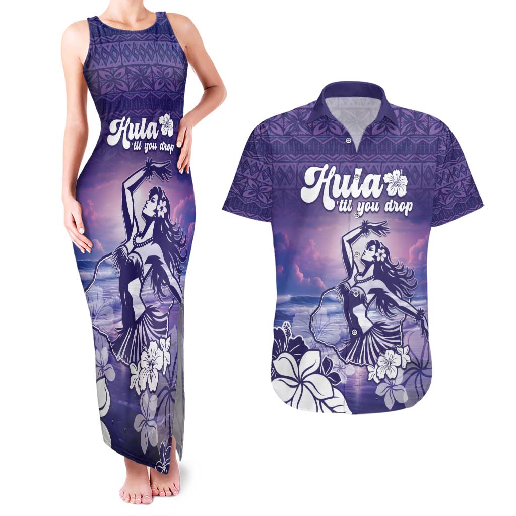 Aloha Hawaii Kauai Island Couples Matching Tank Maxi Dress and Hawaiian Shirt Hula Till You Drop