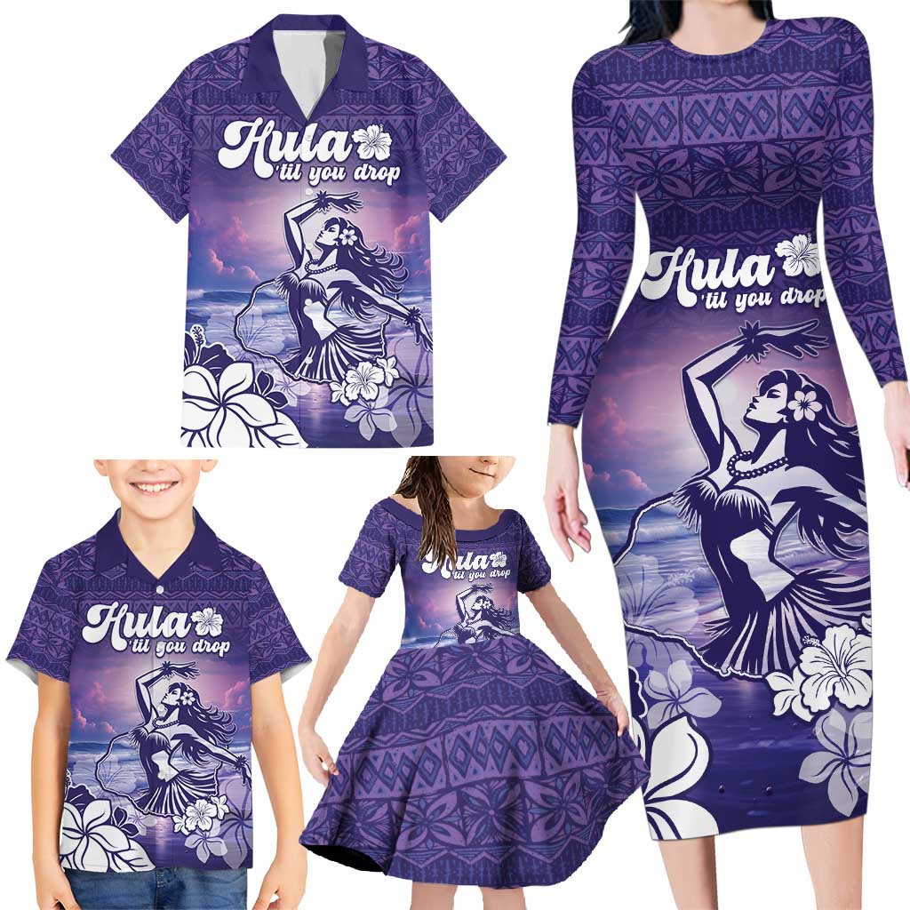 Aloha Hawaii Kauai Island Family Matching Long Sleeve Bodycon Dress and Hawaiian Shirt Hula Till You Drop