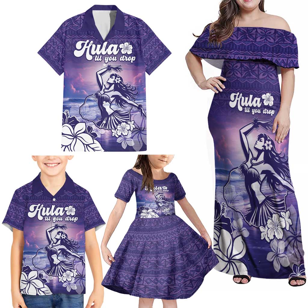 Aloha Hawaii Kauai Island Family Matching Off Shoulder Maxi Dress and Hawaiian Shirt Hula Till You Drop LT05 - Polynesian Pride