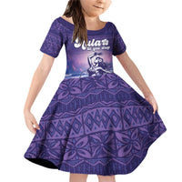 Aloha Hawaii Kauai Island Family Matching Off Shoulder Short Dress and Hawaiian Shirt Hula Till You Drop LT05 Daughter's Dress Purple - Polynesian Pride
