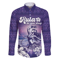 Aloha Hawaii Kauai Island Family Matching Off Shoulder Short Dress and Hawaiian Shirt Hula Till You Drop LT05 Dad's Shirt - Long Sleeve Purple - Polynesian Pride