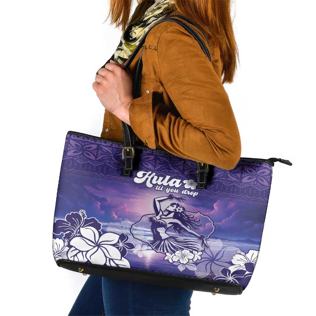 Aloha Hawaii Kauai Island Leather Tote Bag Hula Till You Drop LT05 Purple - Polynesian Pride