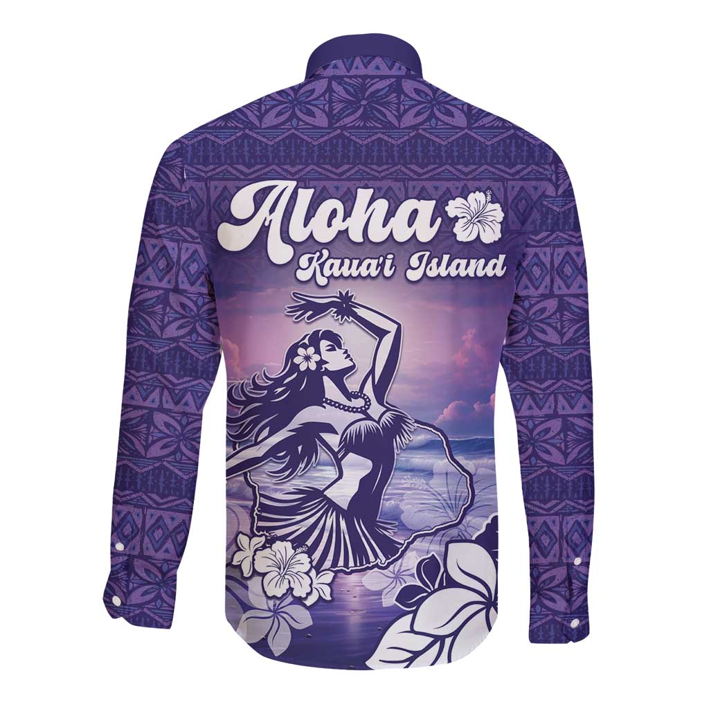 Aloha Hawaii Kauai Island Long Sleeve Button Shirt Hula Till You Drop