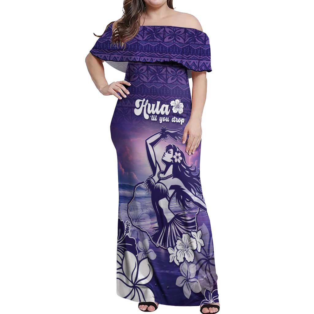 Aloha Hawaii Kauai Island Off Shoulder Maxi Dress Hula Till You Drop