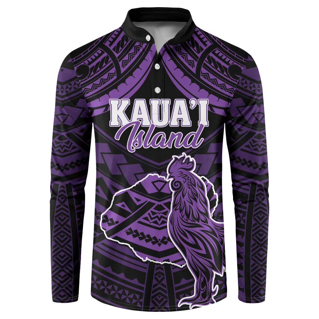 Personalised Hawaii Kauai Island Button Sweatshirt Rooster Tribal Tattoo Simple Style LT05 Purple - Polynesian Pride