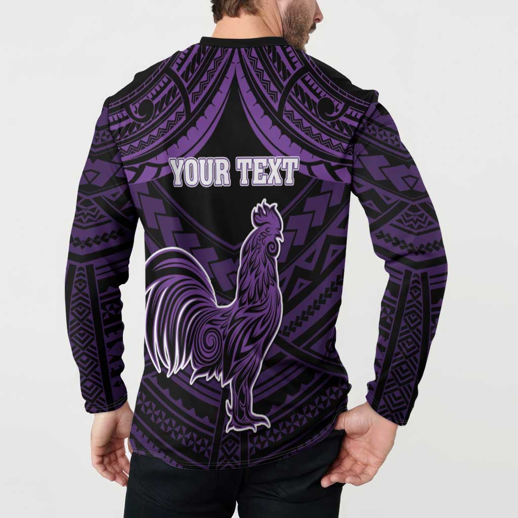 Personalised Hawaii Kauai Island Button Sweatshirt Rooster Tribal Tattoo Simple Style LT05 - Polynesian Pride