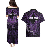 Personalised Hawaii Kauai Island Couples Matching Puletasi and Hawaiian Shirt Rooster Tribal Tattoo Simple Style