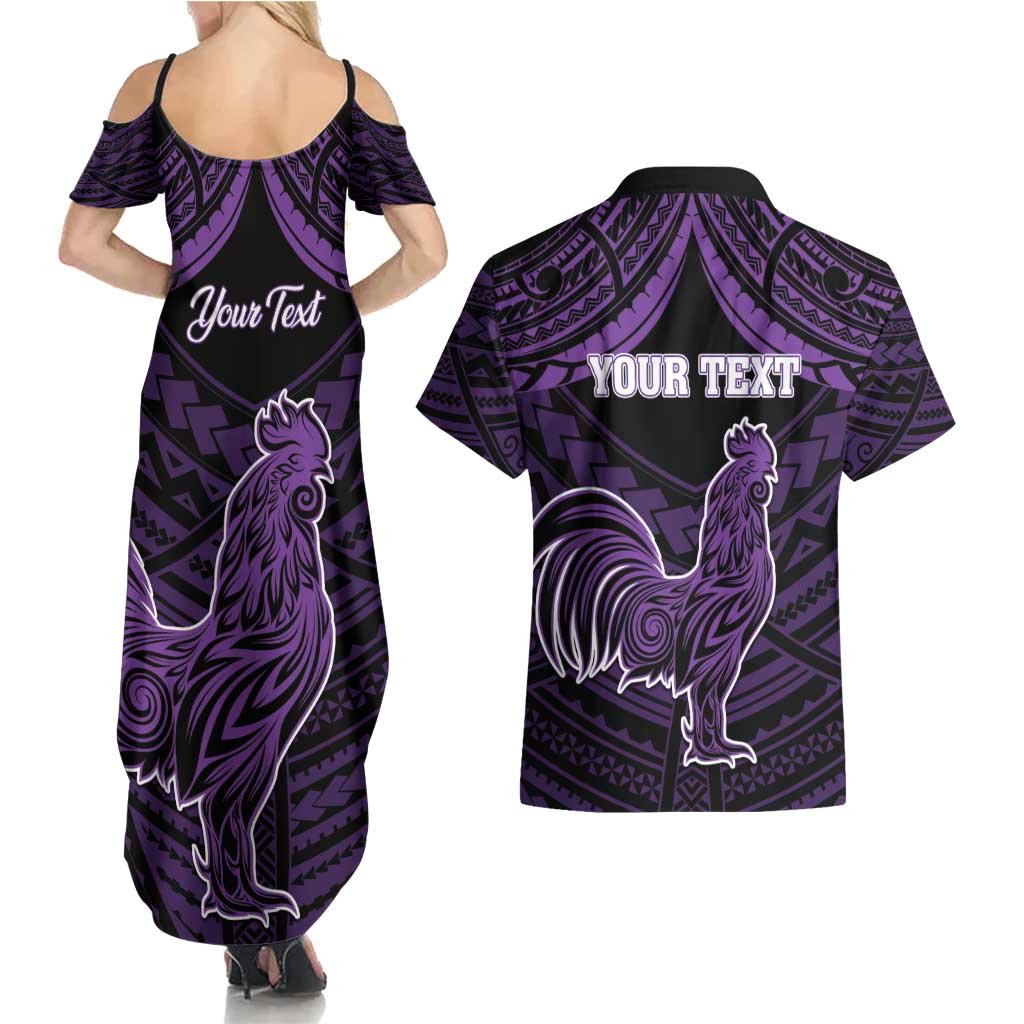 Personalised Hawaii Kauai Island Couples Matching Summer Maxi Dress and Hawaiian Shirt Rooster Tribal Tattoo Simple Style