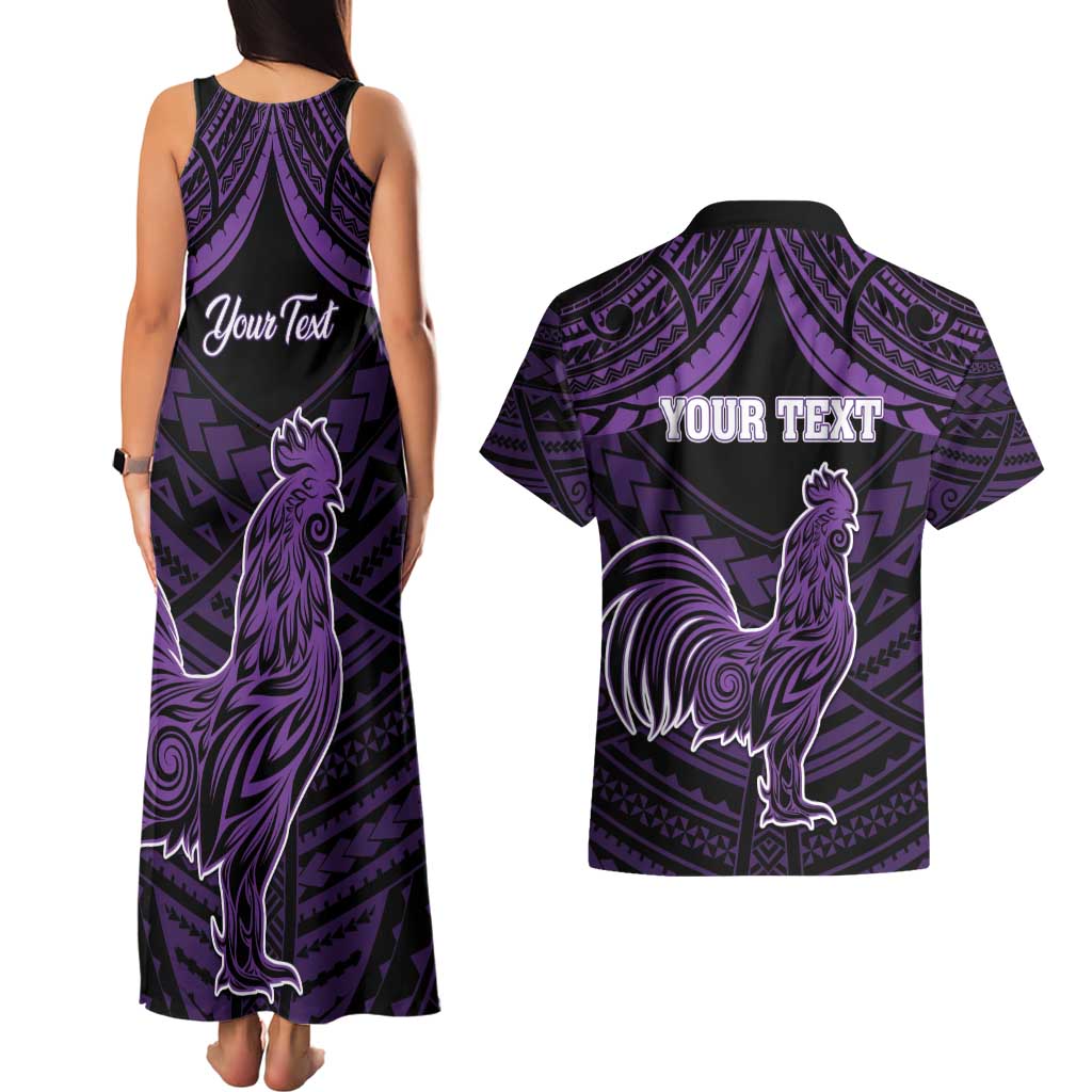 Personalised Hawaii Kauai Island Couples Matching Tank Maxi Dress and Hawaiian Shirt Rooster Tribal Tattoo Simple Style