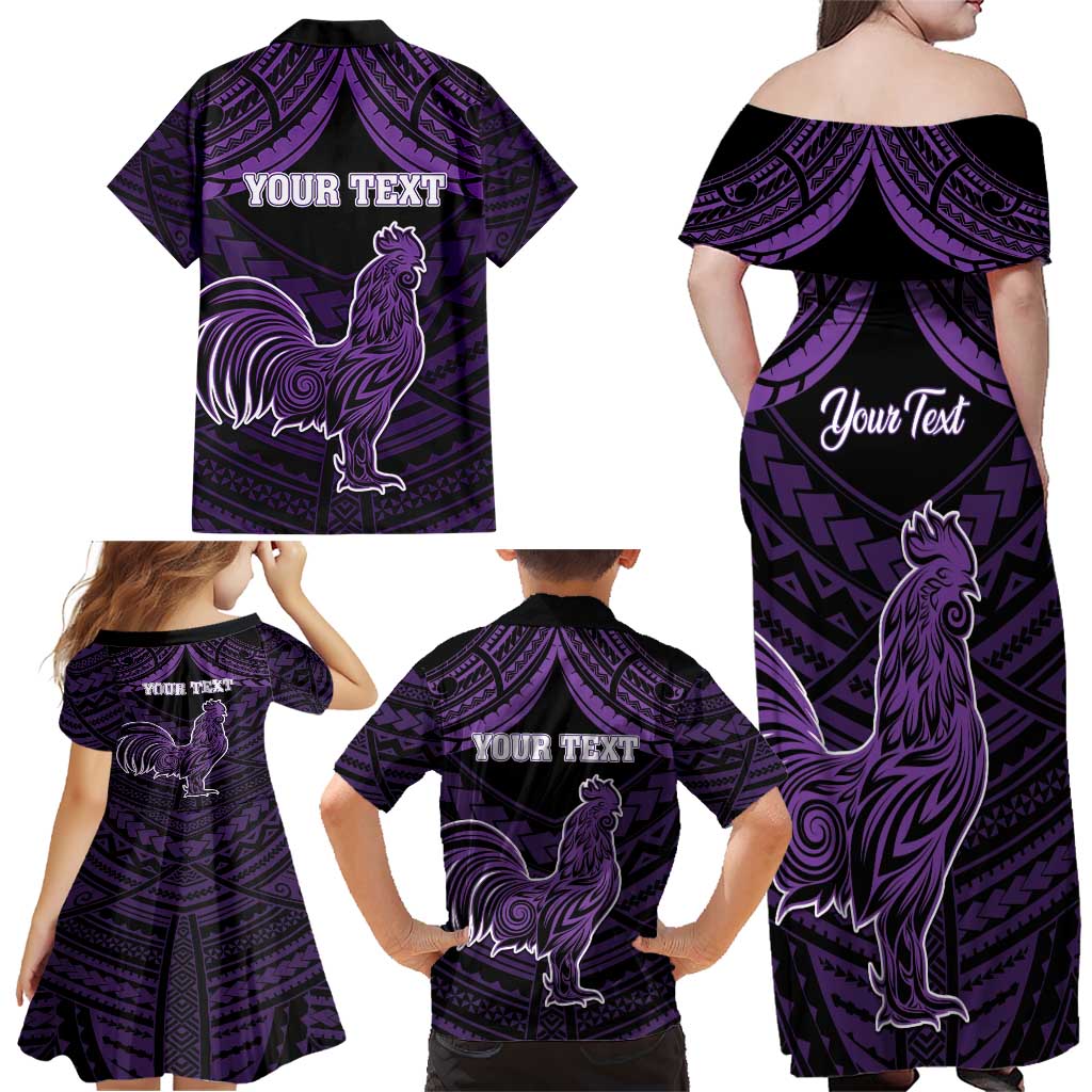 Personalised Hawaii Kauai Island Family Matching Off Shoulder Maxi Dress and Hawaiian Shirt Rooster Tribal Tattoo Simple Style