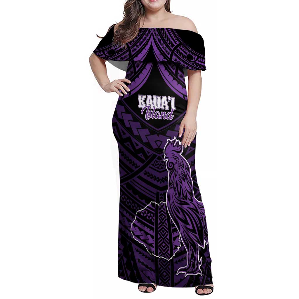 Personalised Hawaii Kauai Island Family Matching Off Shoulder Maxi Dress and Hawaiian Shirt Rooster Tribal Tattoo Simple Style