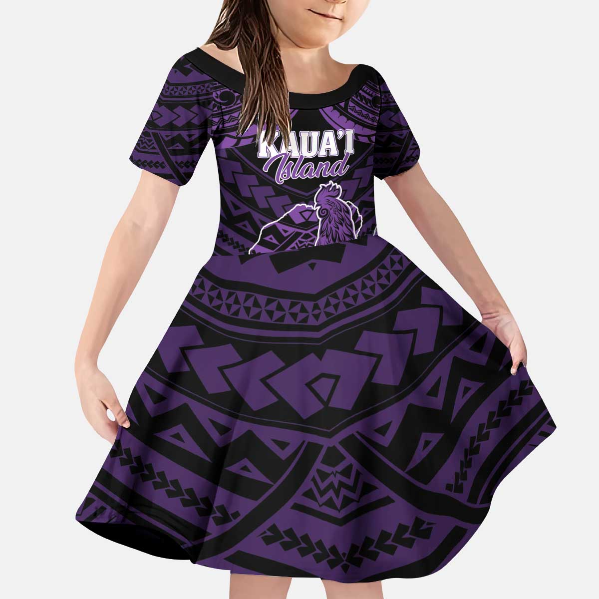 Personalised Hawaii Kauai Island Kid Short Sleeve Dress Rooster Tribal Tattoo Simple Style