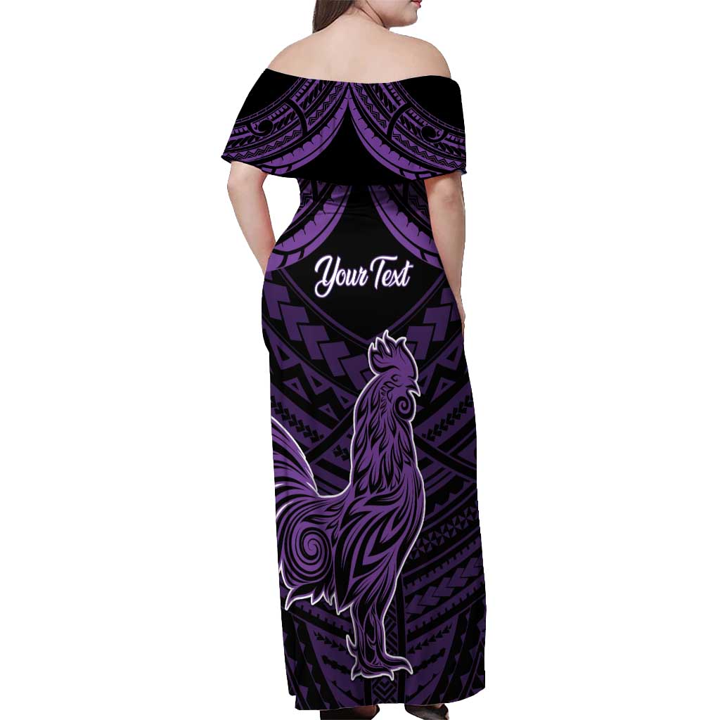 Personalised Hawaii Kauai Island Off Shoulder Maxi Dress Rooster Tribal Tattoo Simple Style LT05 - Polynesian Pride