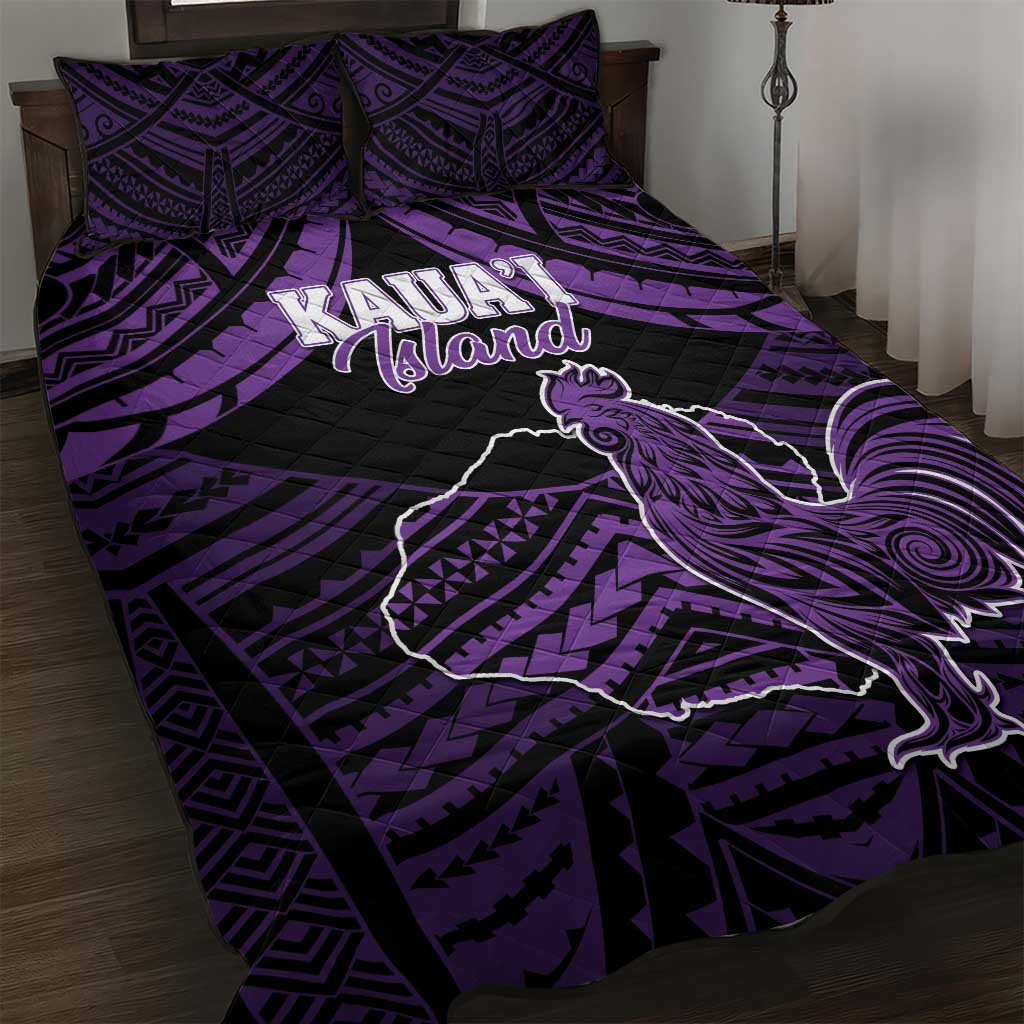 Hawaii Kauai Island Quilt Bed Set Rooster Tribal Tattoo Simple Style LT05 Purple - Polynesian Pride