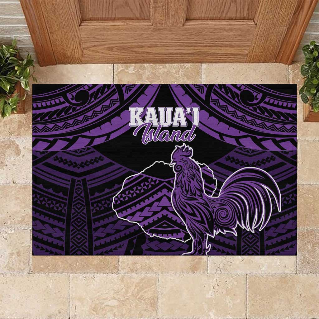 Hawaii Kauai Island Rubber Doormat Rooster Tribal Tattoo Simple Style LT05 Purple - Polynesian Pride