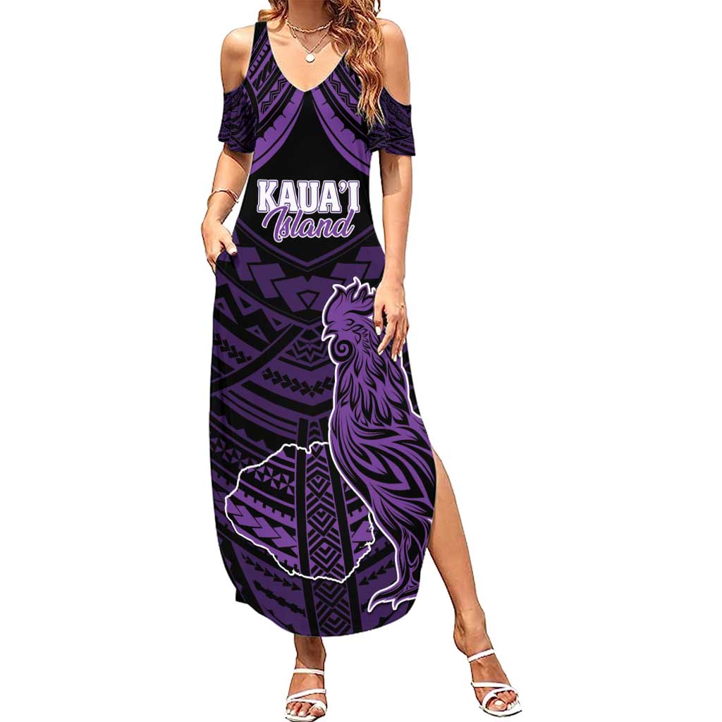 Personalised Hawaii Kauai Island Summer Maxi Dress Rooster Tribal Tattoo Simple Style LT05 Women Purple - Polynesian Pride