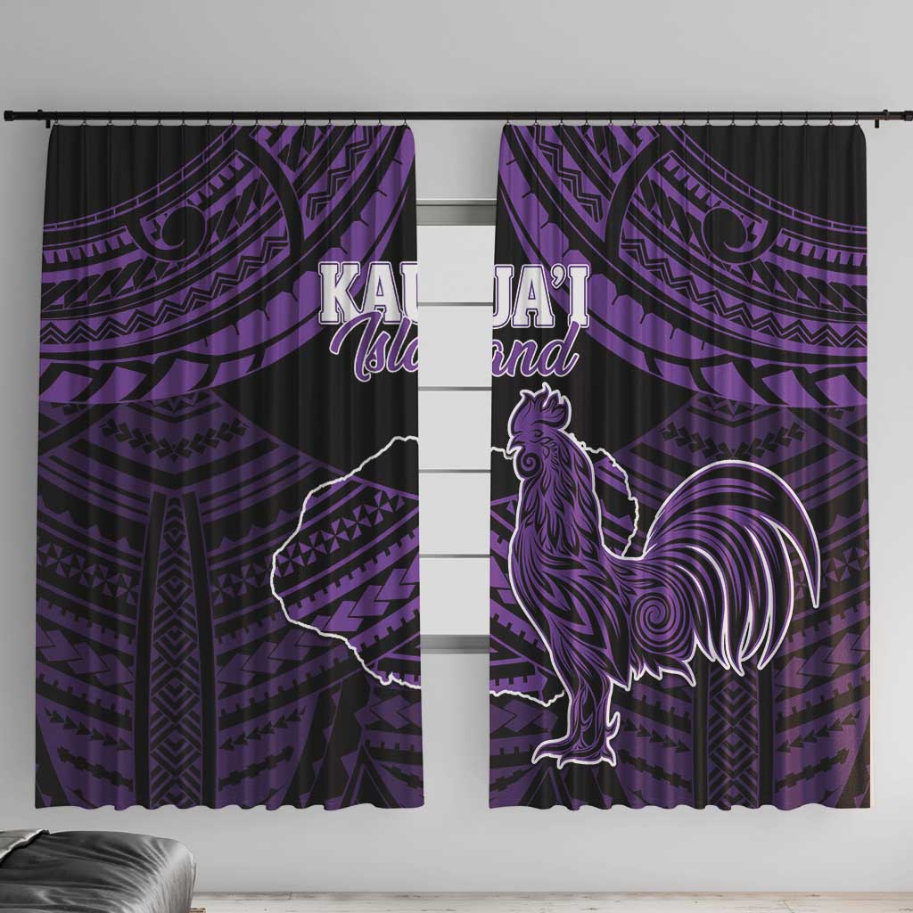 Hawaii Kauai Island Window Curtain Rooster Tribal Tattoo Simple Style LT05 With Hooks Purple - Polynesian Pride
