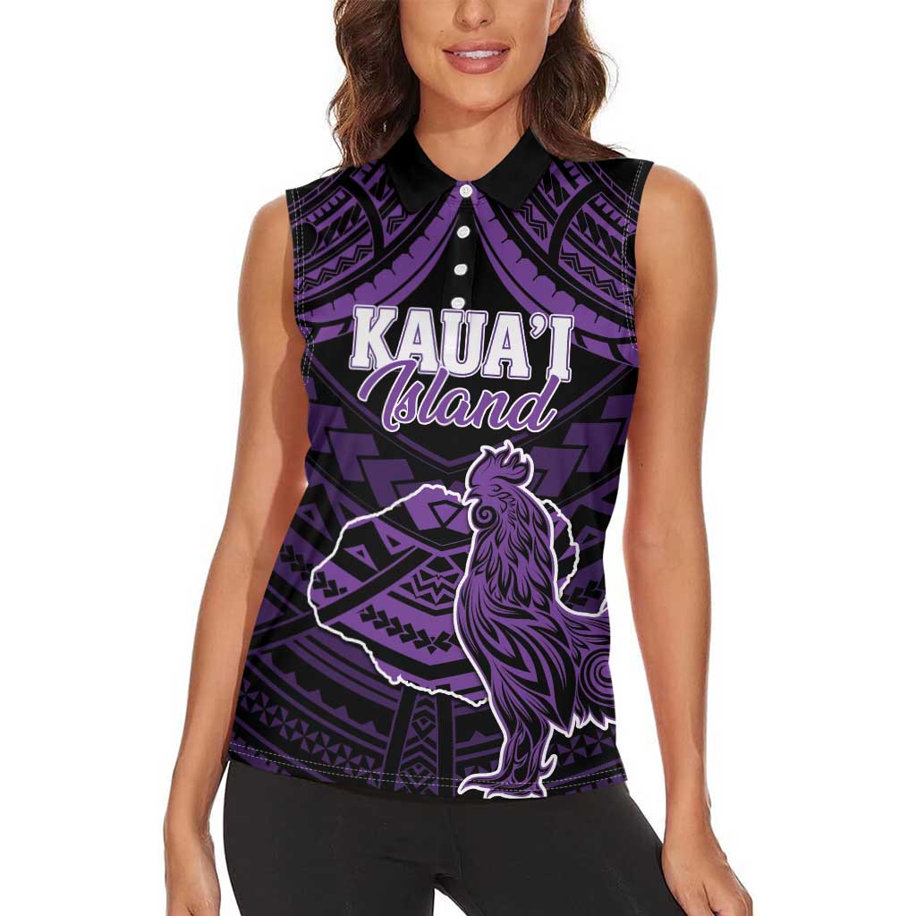 Personalised Hawaii Kauai Island Women Sleeveless Polo Shirt Rooster Tribal Tattoo Simple Style