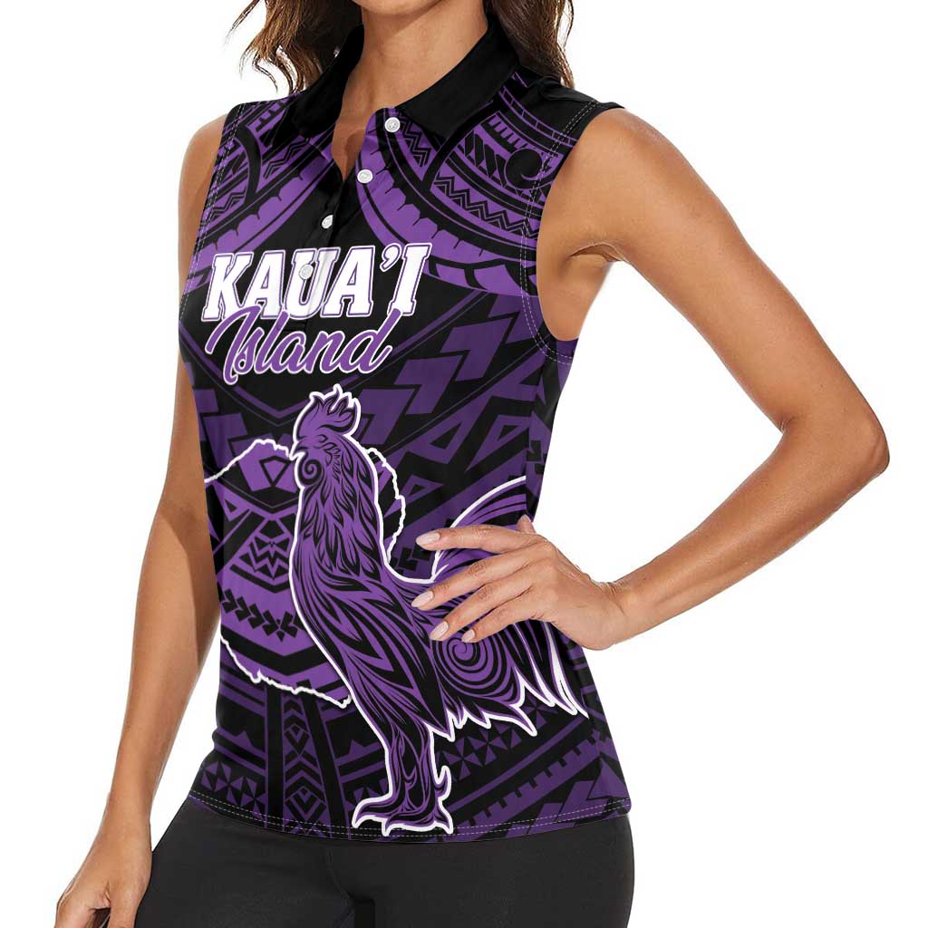 Personalised Hawaii Kauai Island Women Sleeveless Polo Shirt Rooster Tribal Tattoo Simple Style