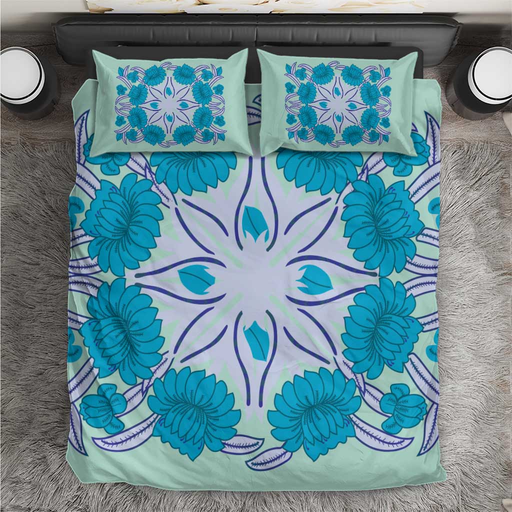Cook Islands Tivaevae Quilt Bedding Set Aqua - Polynesian Pride