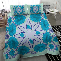 Cook Islands Tivaevae Quilt Bedding Set Aqua - Polynesian Pride