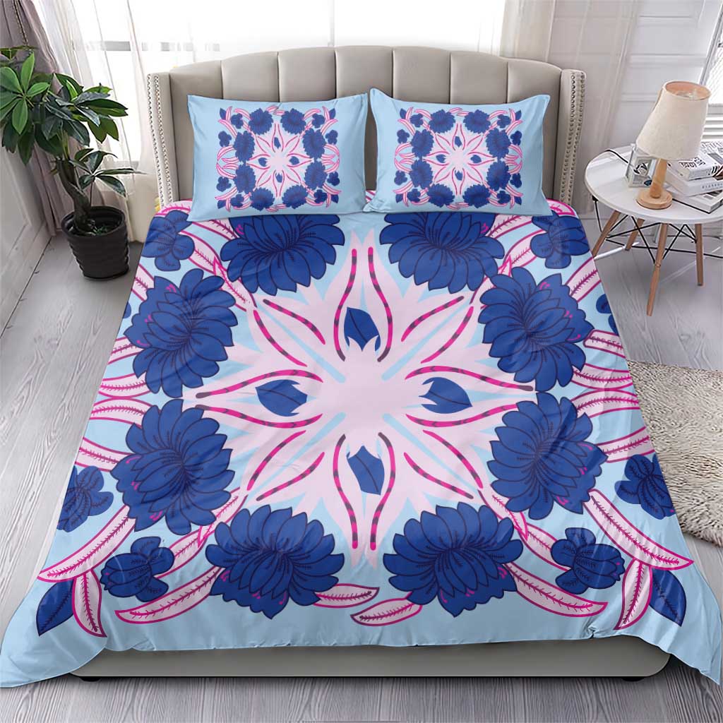 Cook Islands Tivaevae Quilt Bedding Set Sky Blue - Polynesian Pride