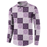 Lavender Manta Ray Hawaiian Quilt Motif Button Sweatshirt