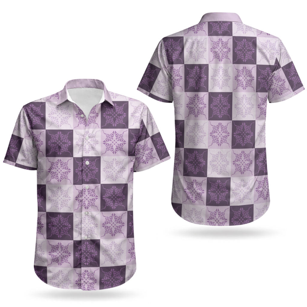 Lavender Manta Ray Hawaiian Quilt Motif Couples Matching Puletasi and Hawaiian Shirt