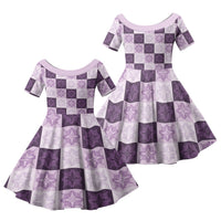 Lavender Manta Ray Hawaiian Quilt Motif Family Matching Long Sleeve Bodycon Dress and Hawaiian Shirt