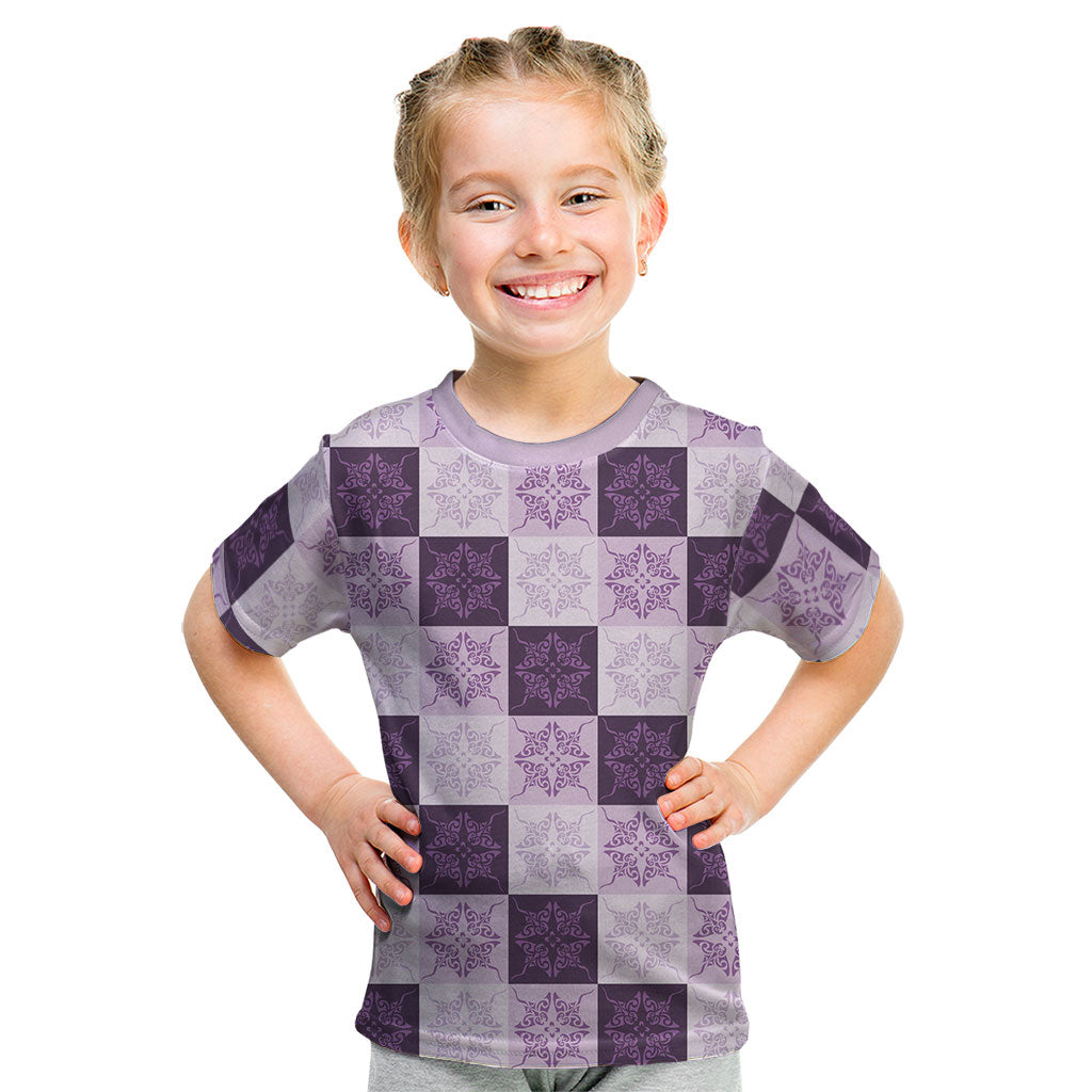 Lavender Manta Ray Hawaiian Quilt Motif Kid T Shirt
