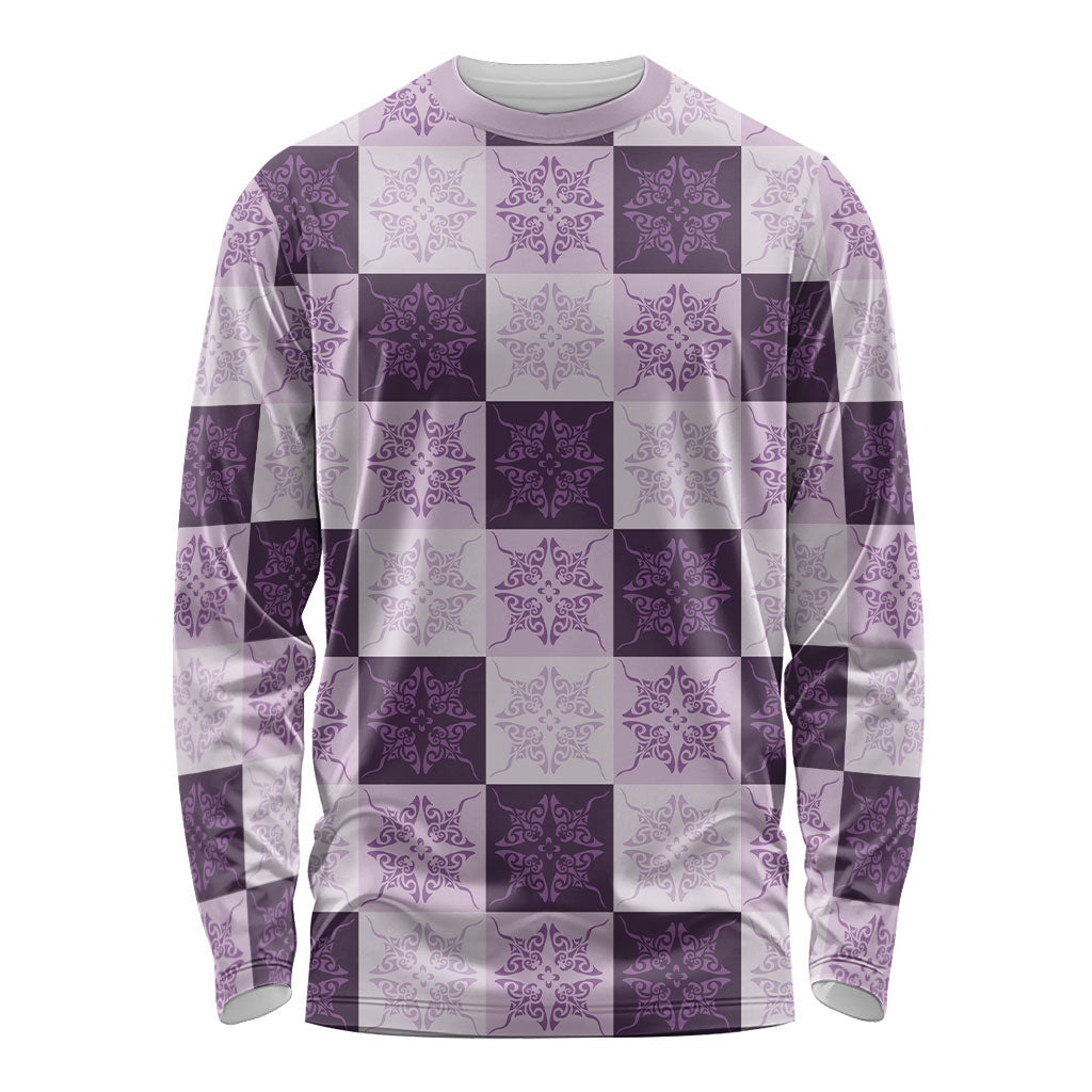 Lavender Manta Ray Hawaiian Quilt Motif Long Sleeve Shirt