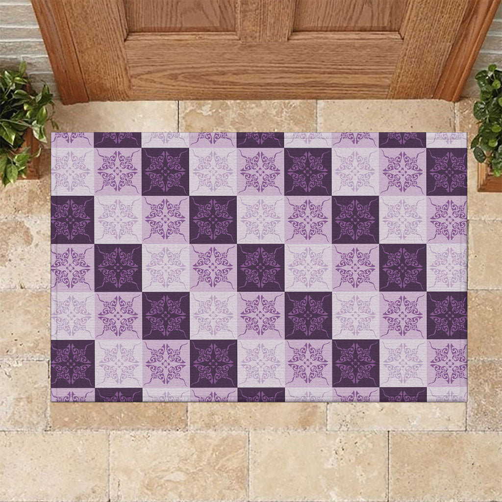 Lavender Manta Ray Hawaiian Quilt Motif Rubber Doormat