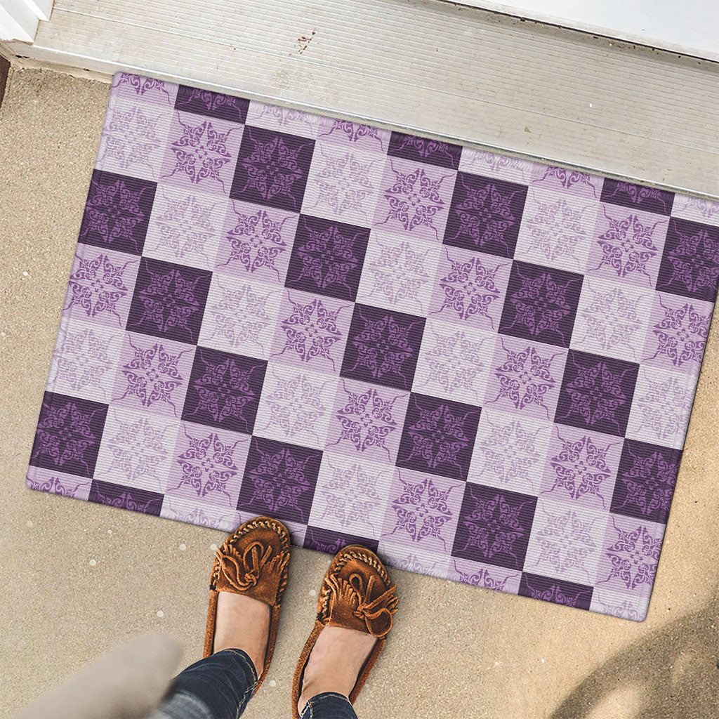 Lavender Manta Ray Hawaiian Quilt Motif Rubber Doormat