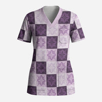 Lavender Manta Ray Hawaiian Quilt Motif Scrub Top