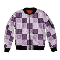 Lavender Manta Ray Hawaiian Quilt Motif Sleeve Zip Bomber Jacket