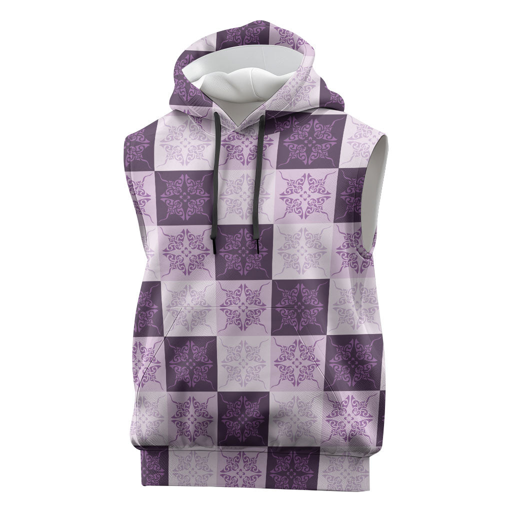 Lavender Manta Ray Hawaiian Quilt Motif Sleeveless Hoodie