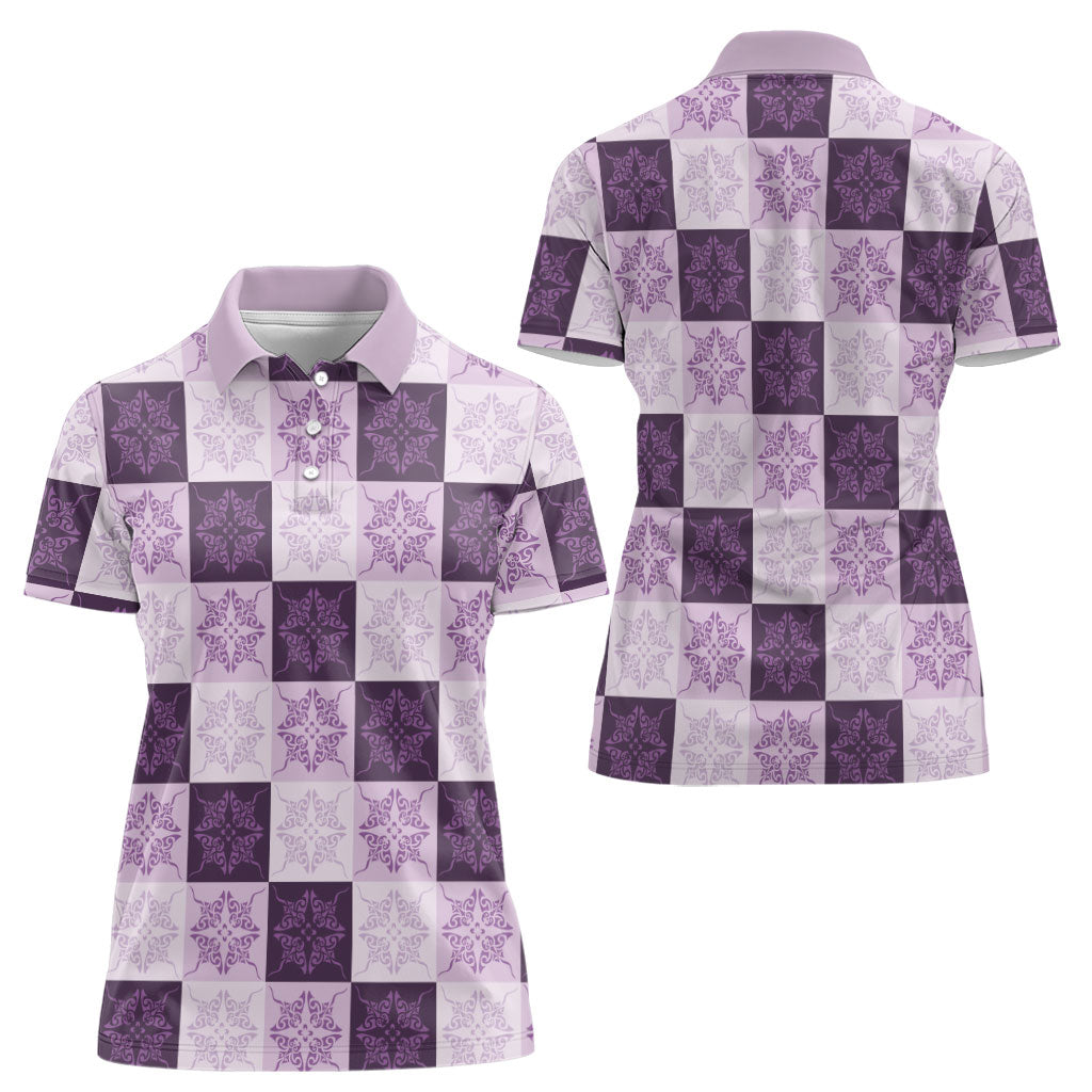 Lavender Manta Ray Hawaiian Quilt Motif Women Polo Shirt