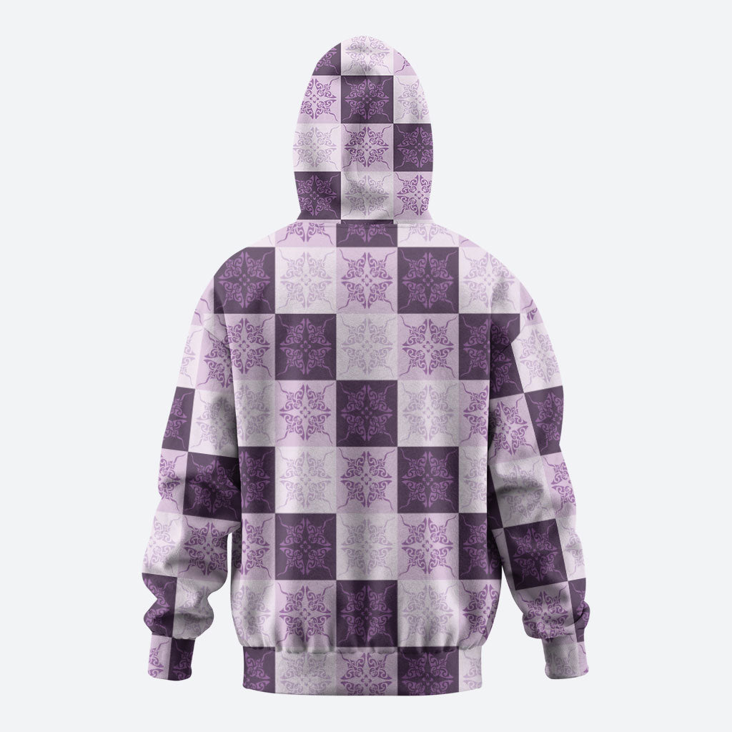 Lavender Manta Ray Hawaiian Quilt Motif Zip Hoodie