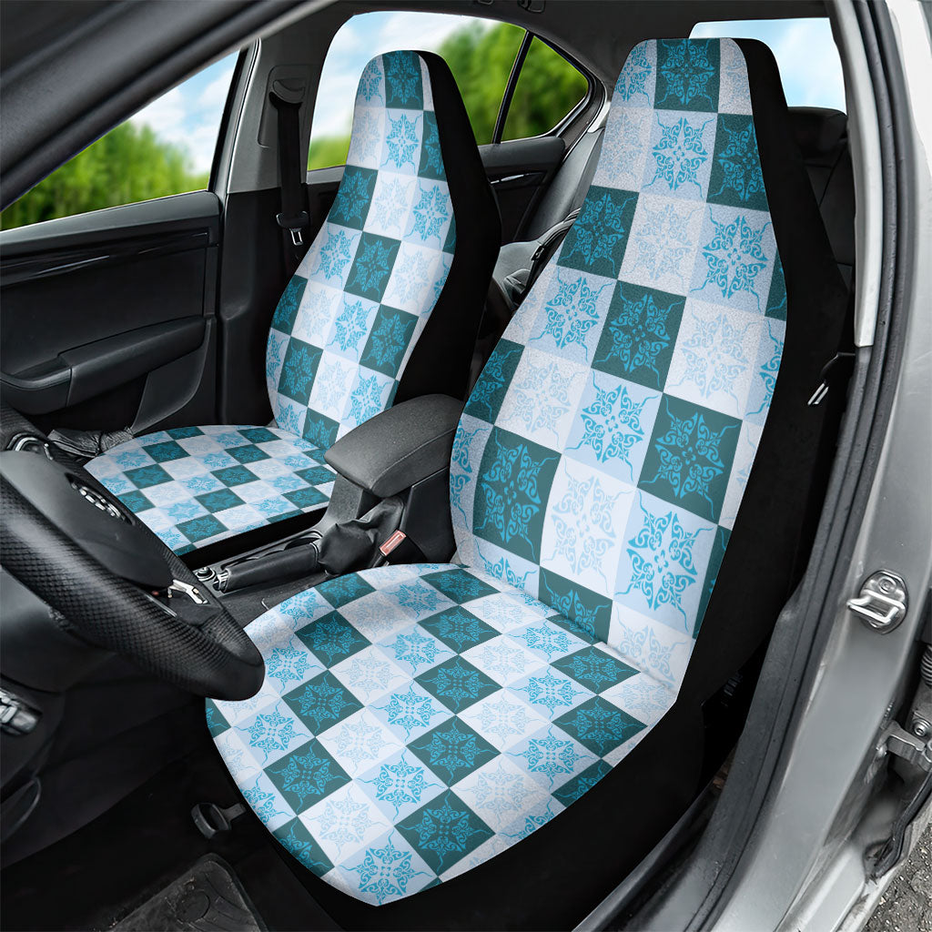 Cyan Manta Ray Hawaiian Quilt Motif Car Seat Cover